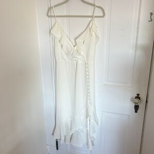 Shinestar Asymmetrical Cream Dress with Ruffle Detail